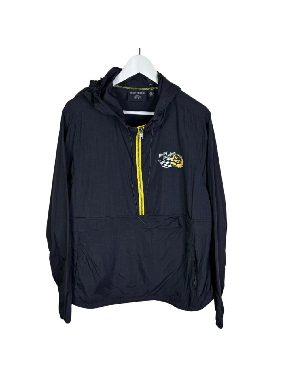 Harley Davidson Women's Bar & Shield Black Yellow Packable Anorak, Size 2XL